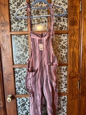 Free people Striped Pink crop Overalls